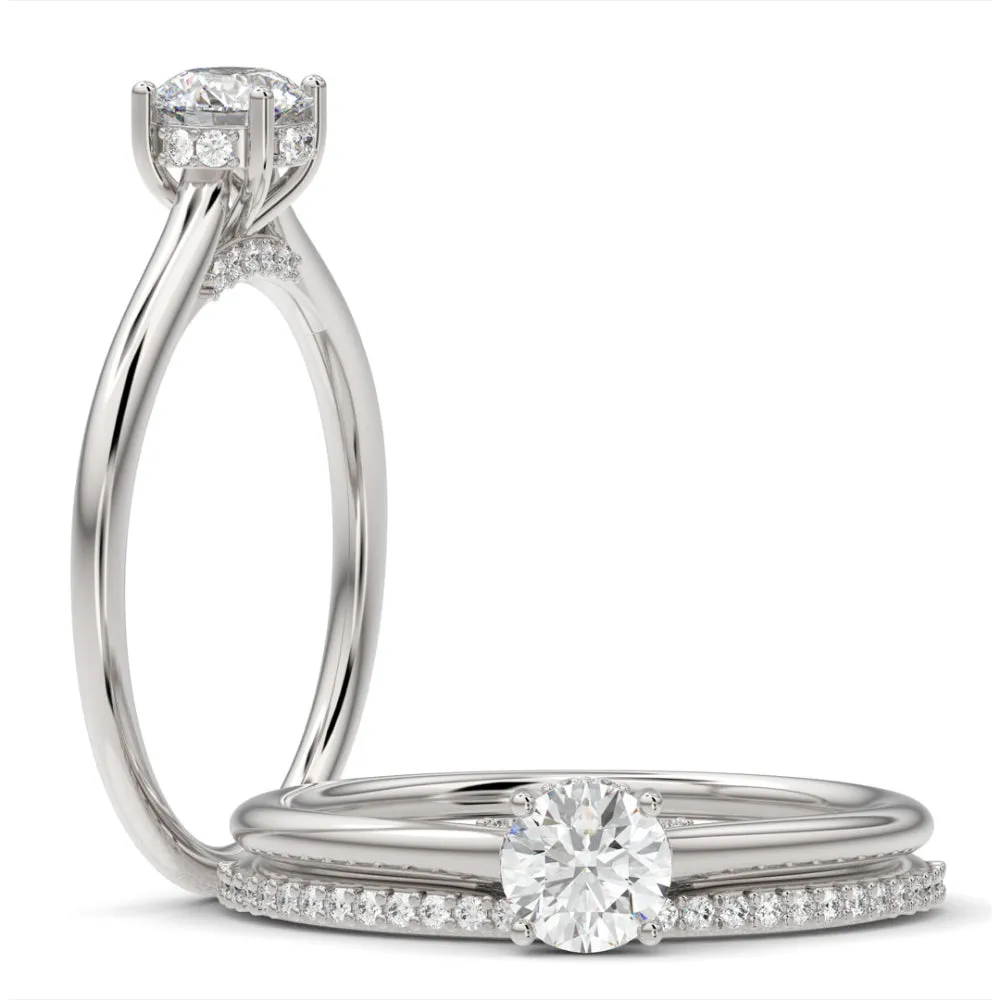 0.5ct Natural Diamond Round Hidden Halo 14K White Gold Engagement Ring
