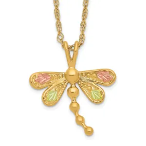 10K Tri-Color Gold Dragonfly Necklace with Polished Diamond-Cut Design
