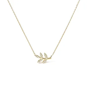 10K Yellow Gold 1/10 Cttw Diamond Leaf and Branch 18" Pendant Necklace (H-I Color, I1-I2 Clarity)
