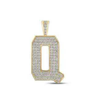 10kt Yellow Gold Men's Round Diamond Q Initial Letter Charm Pendant - 2 Cttw