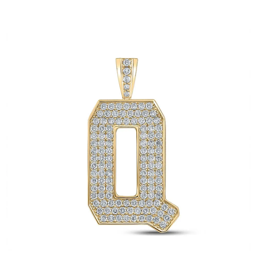 10kt Yellow Gold Men's Round Diamond Q Initial Letter Charm Pendant - 2 Cttw