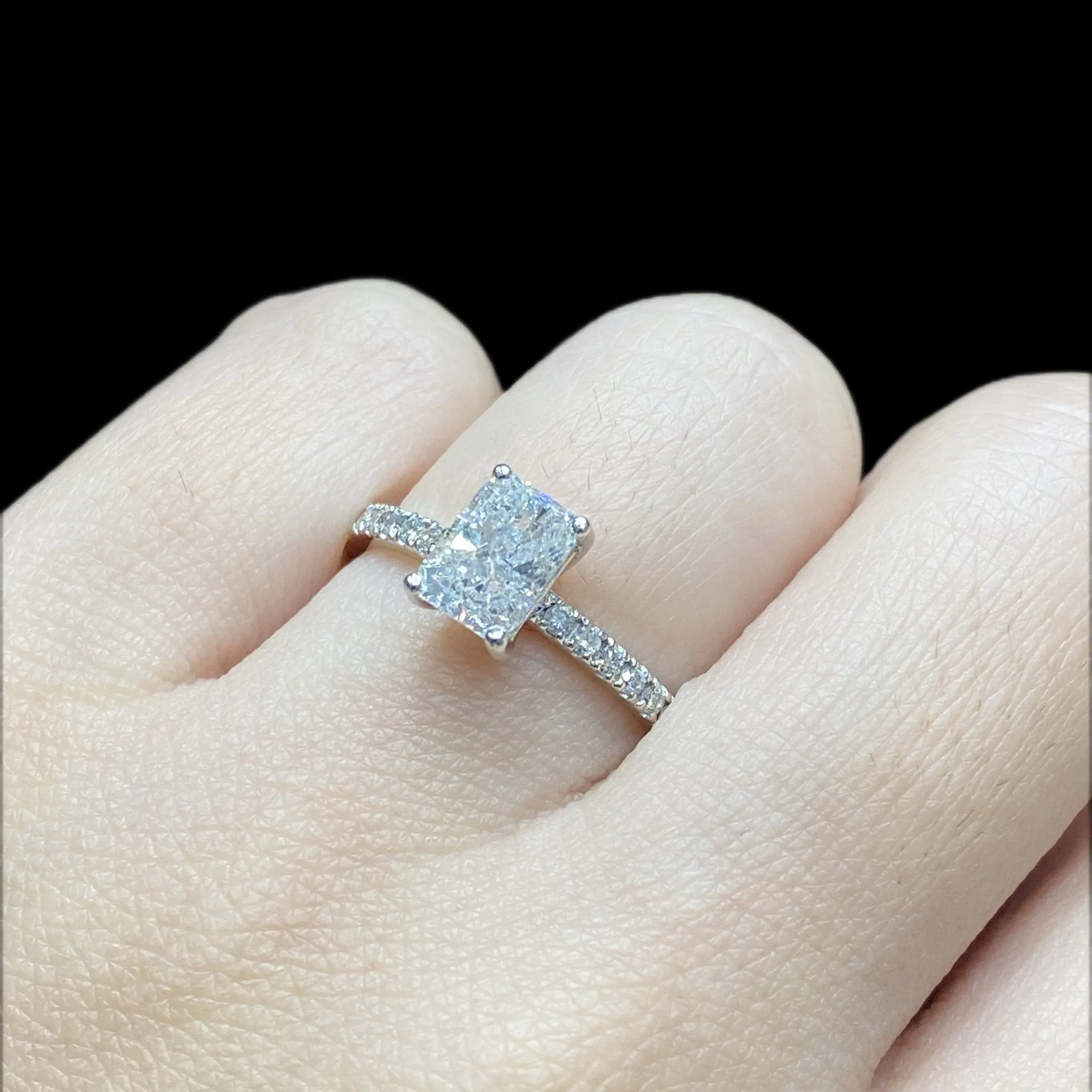 1.19cts L VS1 Radiant Diamond Paved Engagement Ring GIA Certified