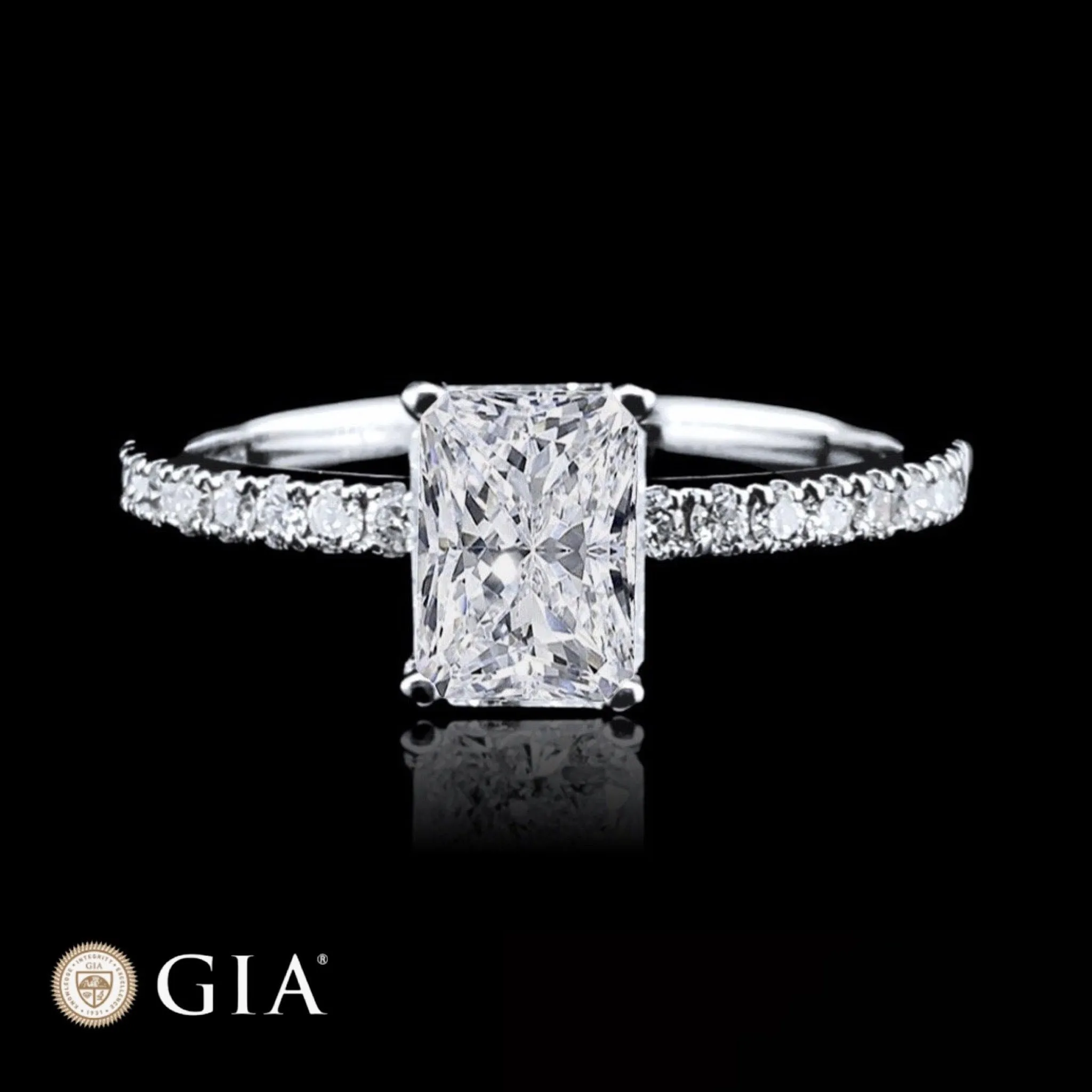 1.19cts L VS1 Radiant Diamond Paved Engagement Ring GIA Certified