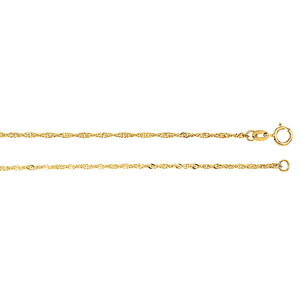 1.25mm Sparkling Singapore Rope Chain 14K Yellow Gold, 20 Inches