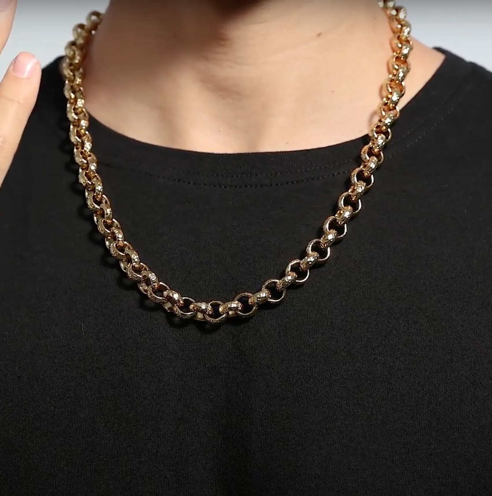 12mm Gold Diamond Cut Pattern Belcher Chain 16/20/24/30 Inch