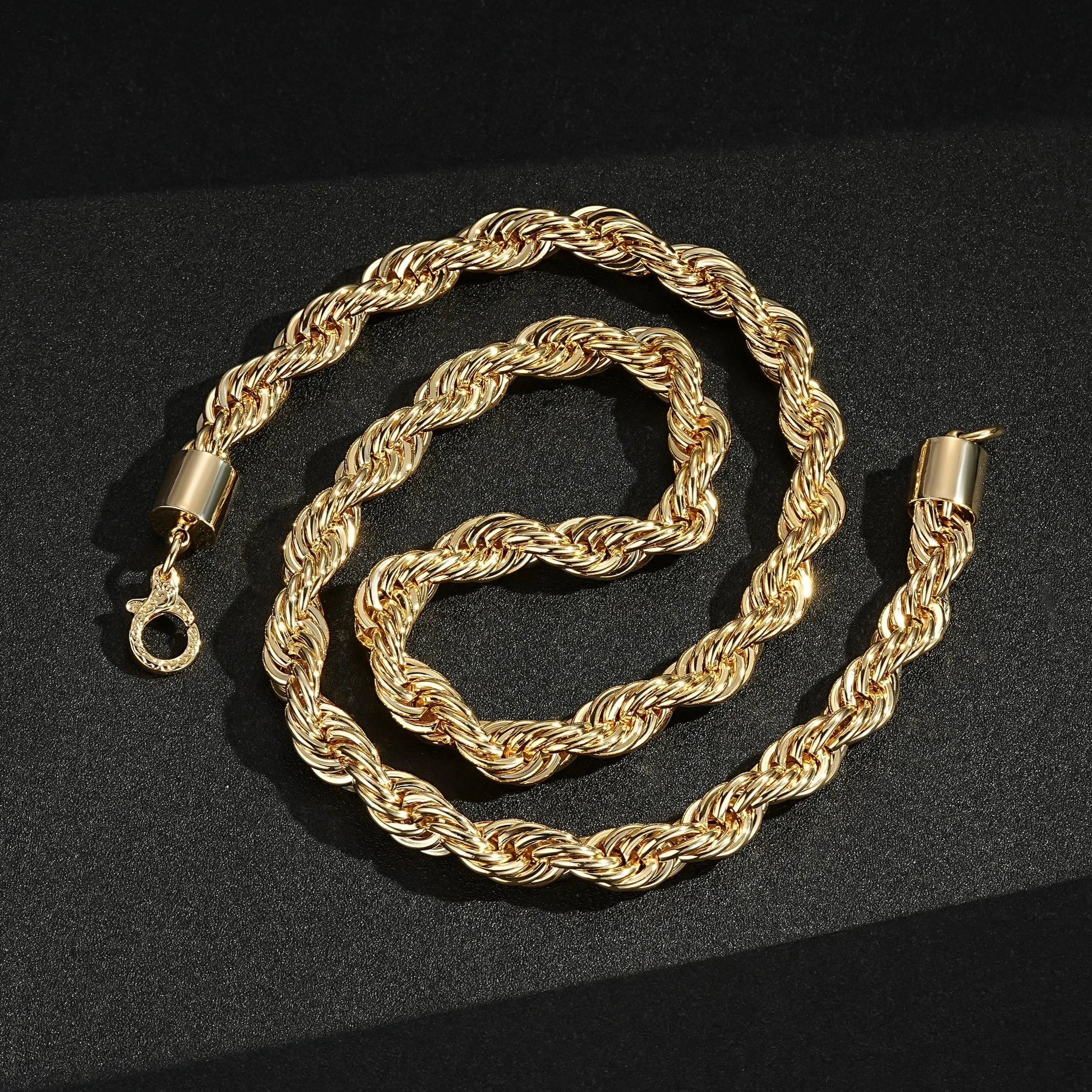 12mm Gold Rope Chain 30 Inch Patterned Clasp