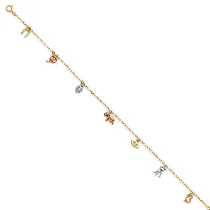 14K 3C Lucky Chain Anklet - 9 1"