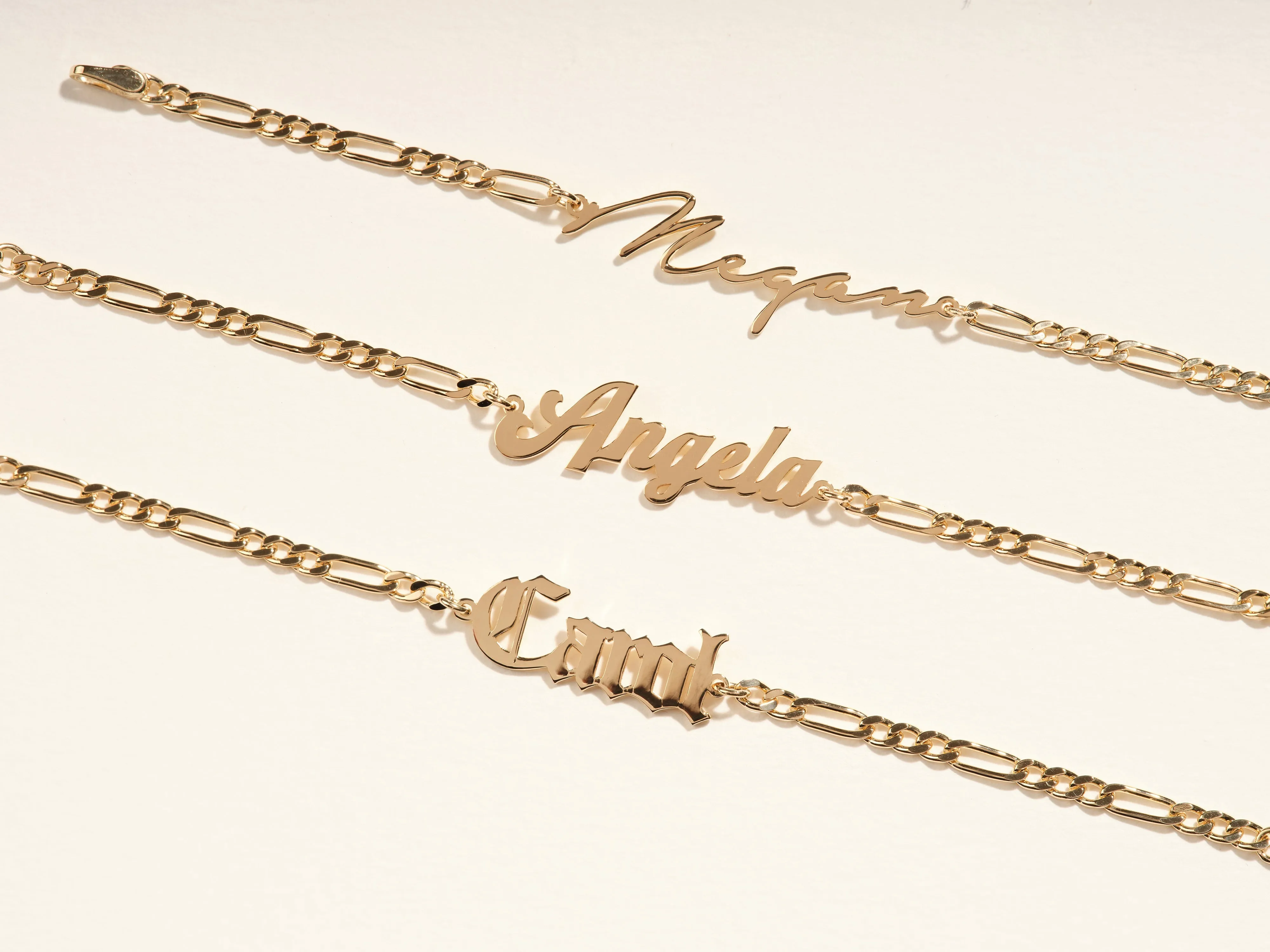14k Solid Gold Figaro Chain Bold Name Bracelet