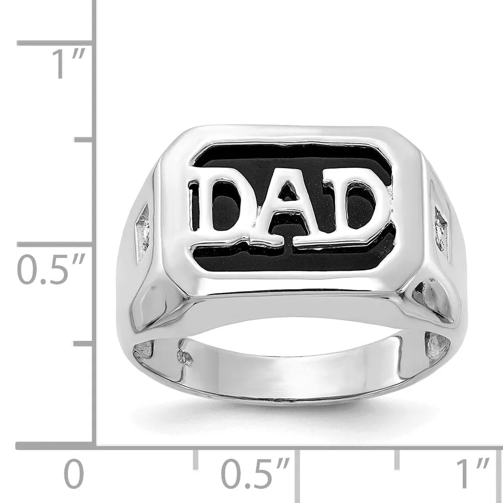14k White Gold Men's Onyx Diamond Dad Ring