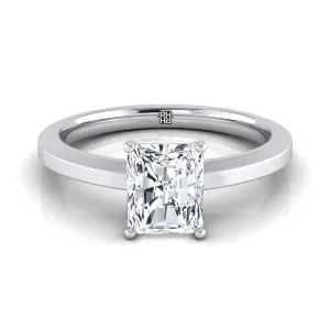 14K White Gold Radiant Cut Center  Beveled Edge Comfort Style Bright Finish Solitaire Engagement Ring