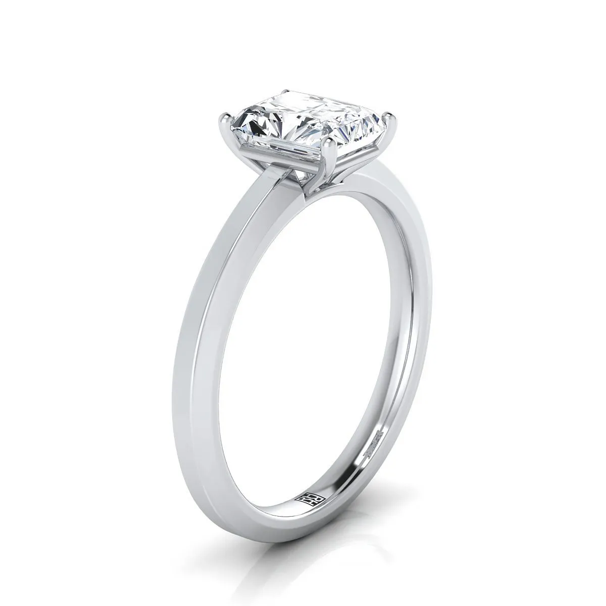 14K White Gold Radiant Cut Center  Beveled Edge Comfort Style Bright Finish Solitaire Engagement Ring