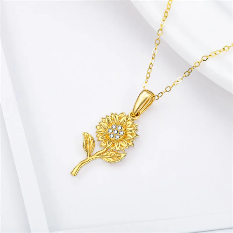 14K Yellow Gold Moissanite Sunflower Pendant Necklace
