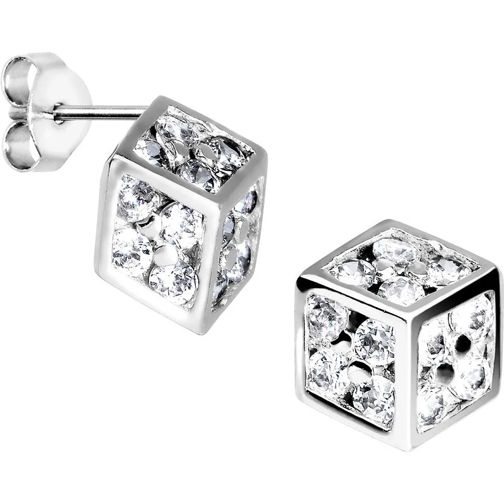 14kt White Gold CZ 7mm Dice Stud Earrings