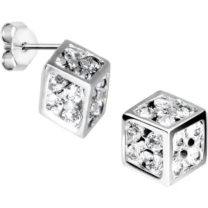 14kt White Gold CZ 7mm Dice Stud Earrings