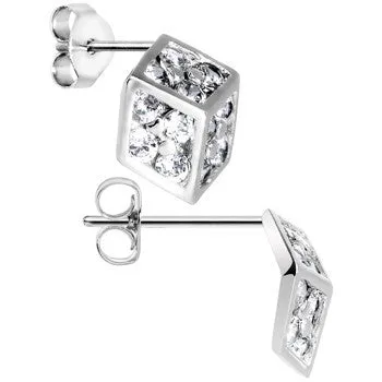 14kt White Gold CZ 7mm Dice Stud Earrings