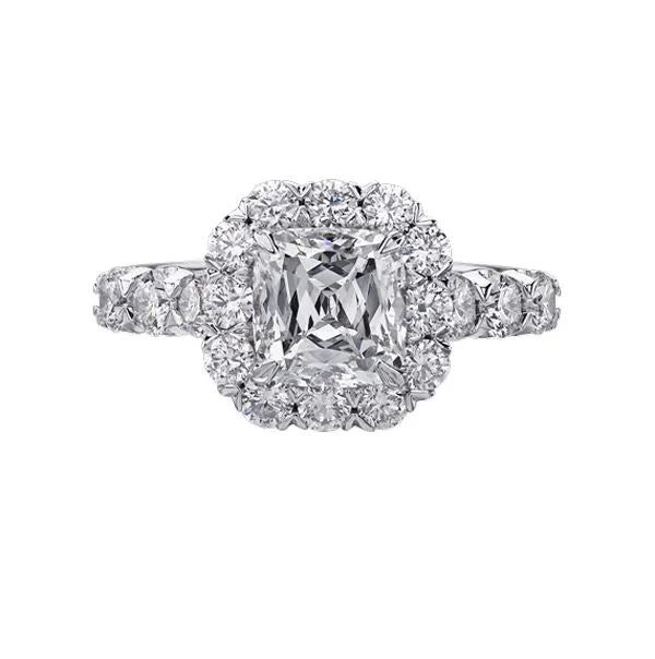 1.50 Radiant Cut Pave Halo Diamond Ring
