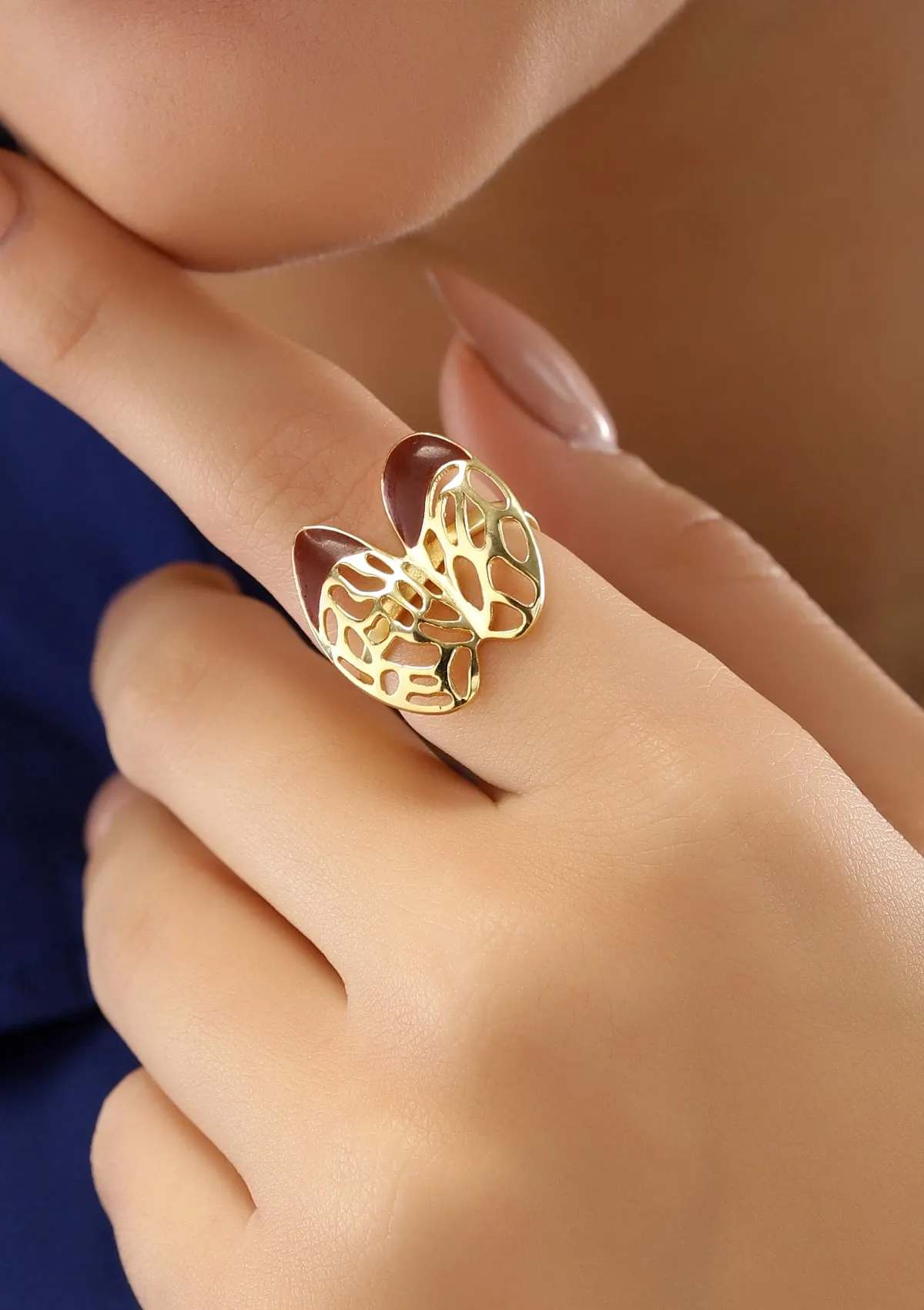 18K Gold Plated Adjustable Pod Cutwork Ring