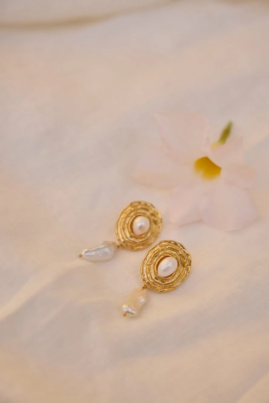 18K Gold Plated Ripple Effect Earrings Gold