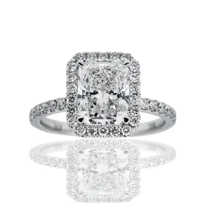 18K GOLD RADIANT CUT HALO LAB DIAMOND ENGAGEMENT RING 2.00 CTW