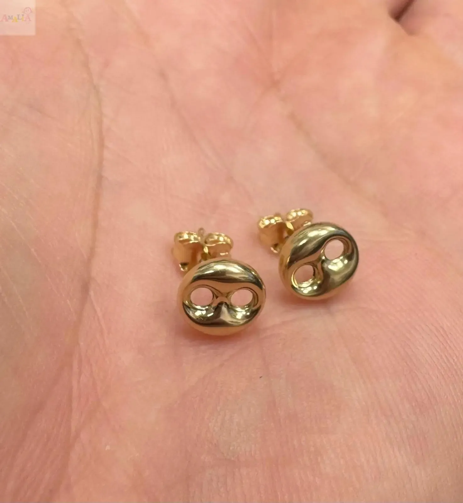 18k Solid Yellow Gold Marine Link Small Post Earrings