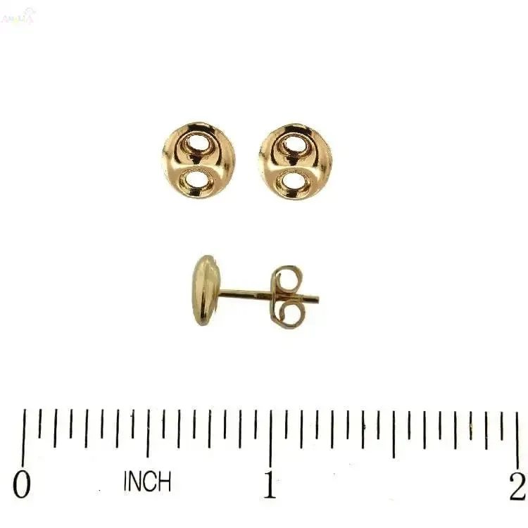 18k Solid Yellow Gold Marine Link Small Post Earrings