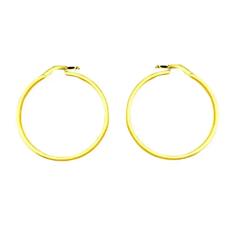 18K Solid Yellow Gold Thin Hoop Earrings 35 x 2 mm