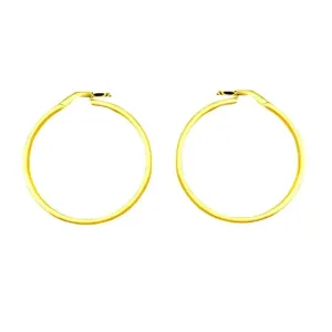 18K Solid Yellow Gold Thin Hoop Earrings 35 x 2 mm