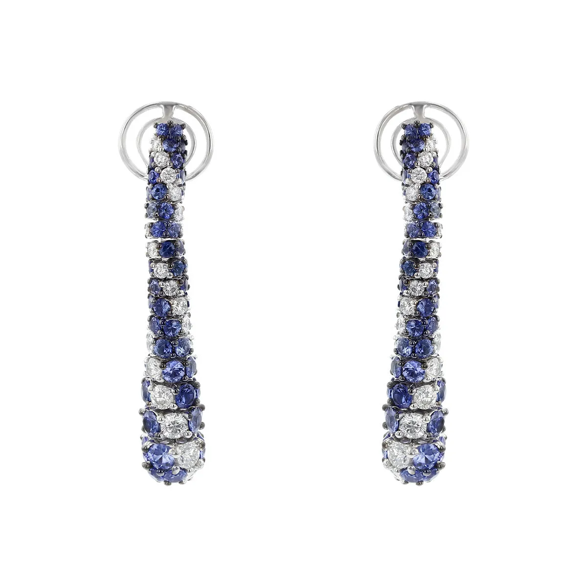 18K White Gold Sapphire and Diamond Drop Earrings