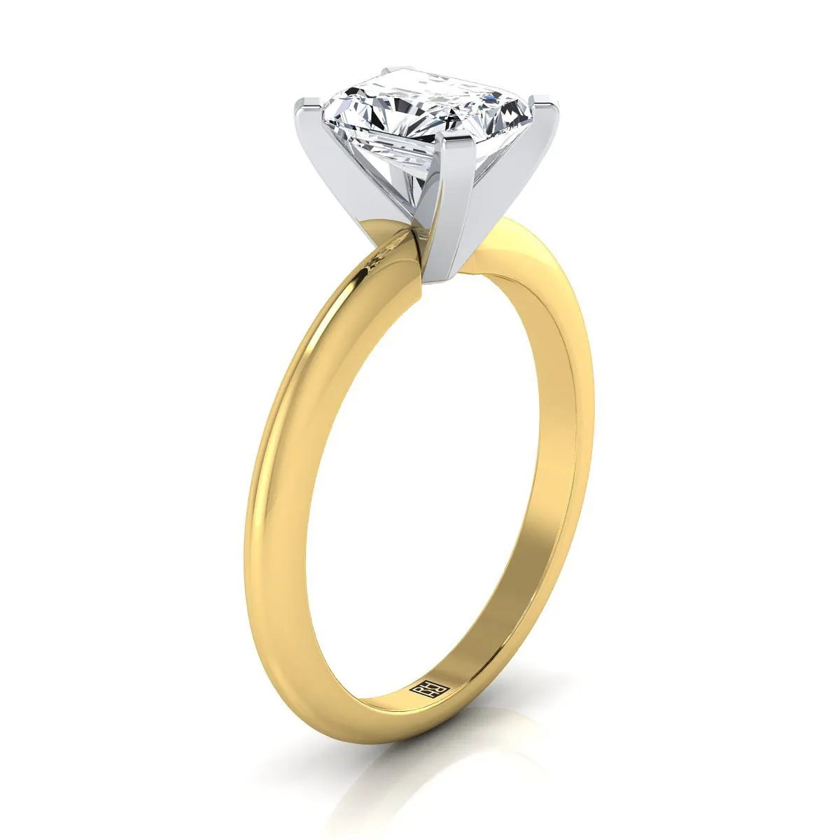 18K Yellow Gold Radiant Cut Center  Classic Low Base Solitaire Engagement Ring