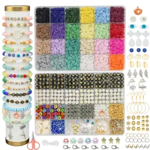 2 Storage Boxes Clay Beads for Bracelets Making kit,Preppy Bracelet Jewelry Making Supplies Letter Beads and Charms,Arts Crafts Gifts Set