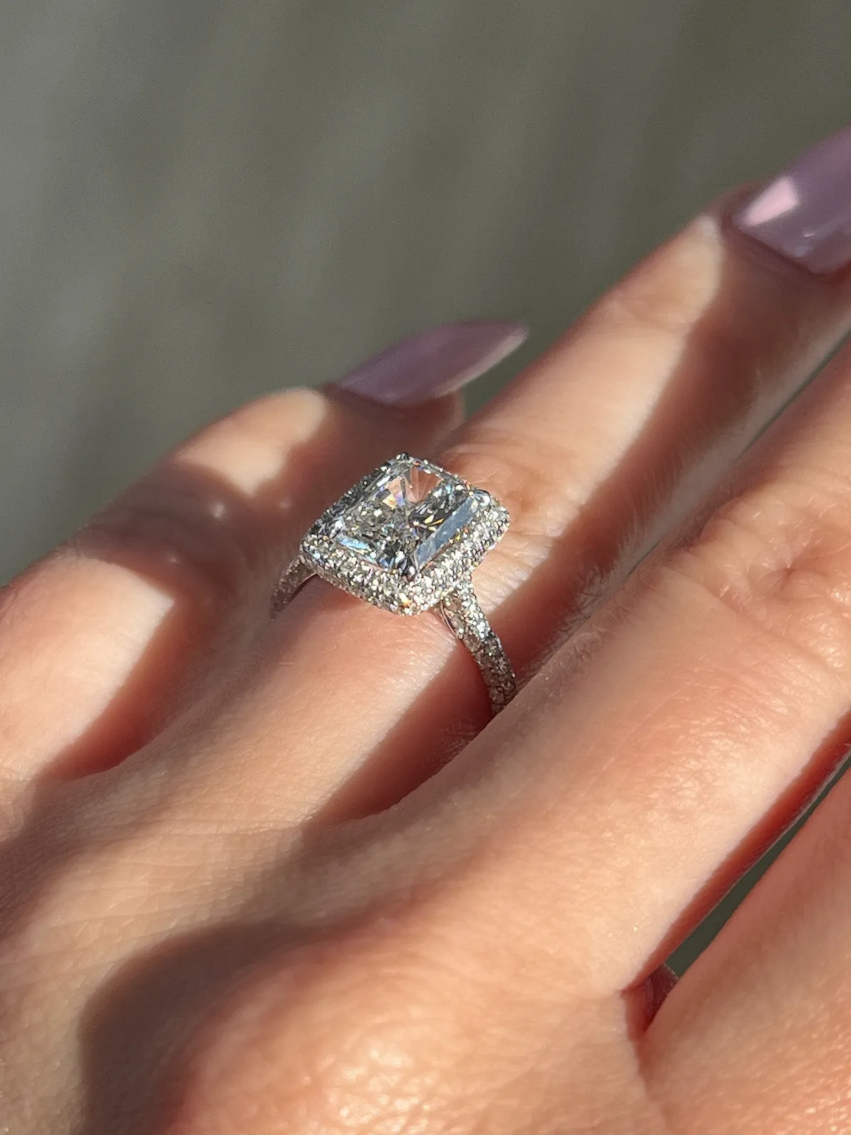 2.00 Carat Radiant Lab Created Diamond Engagement Ring with 2D Halo