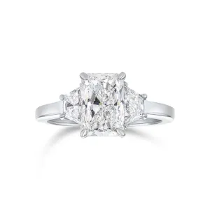 2.01 CT Radiant Diamond and 0.58 CT Trapezoid Three Stone Platinum Engagement Ring