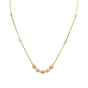 22K Multi Tone Gold Ball Chain W/ White Gold Bead Balls, Focal Ball Accents & Box Link Chain