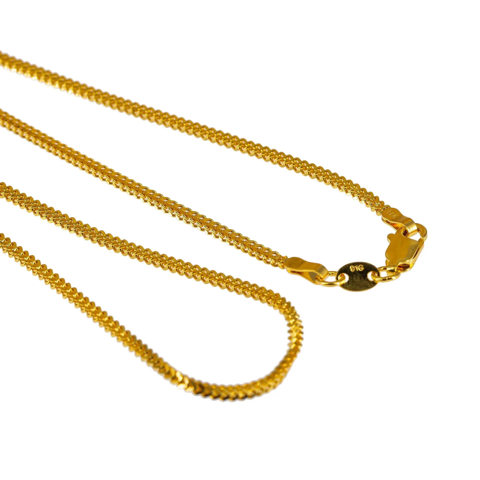 22K Yellow Gold Long Chain W/ Wheat Link Chain, 24 Inches
