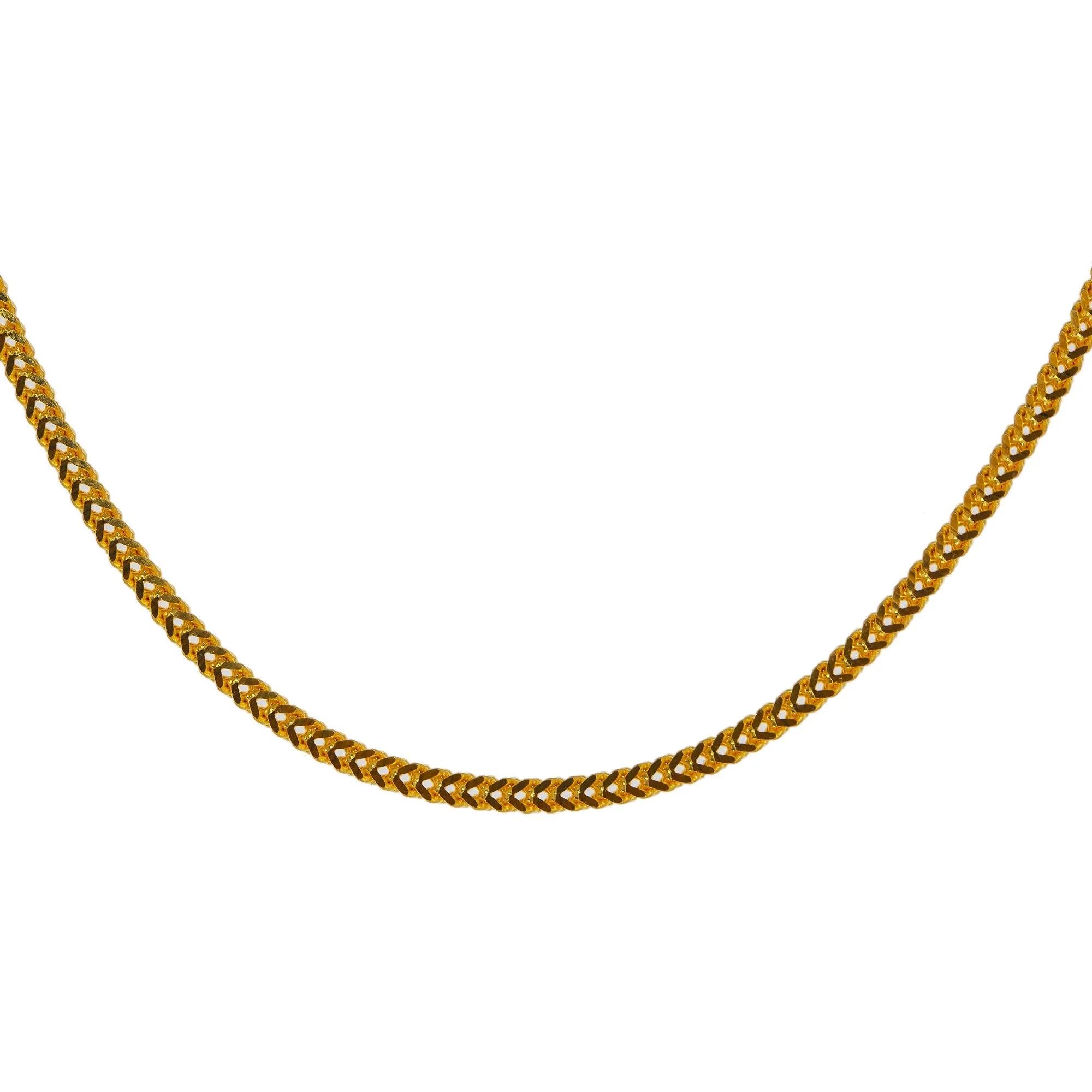 22K Yellow Gold Long Chain W/ Wheat Link Chain, 24 Inches