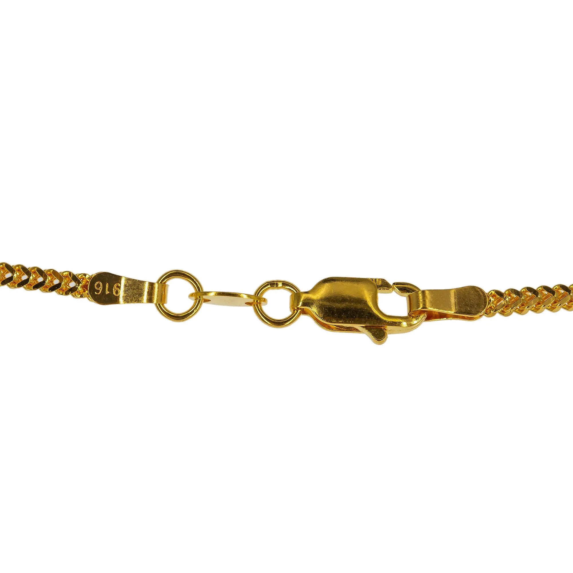 22K Yellow Gold Long Chain W/ Wheat Link Chain, 24 Inches