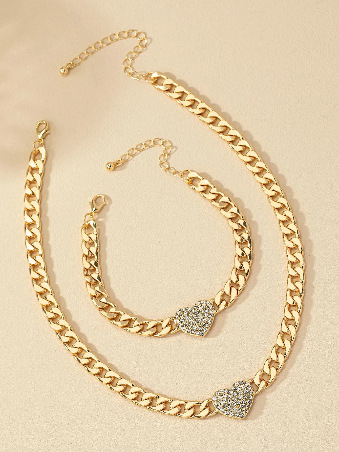 2pcs/set Exquisite Rhinestone Heart Decor Jewelry Set For Women Necklace and
