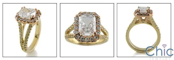 3 Carat Radiant Cubic Zirconia Rose Gold Halo Yellow Shank Ring