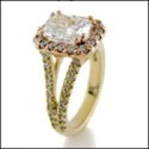 3 Carat Radiant Cubic Zirconia Rose Gold Halo Yellow Shank Ring
