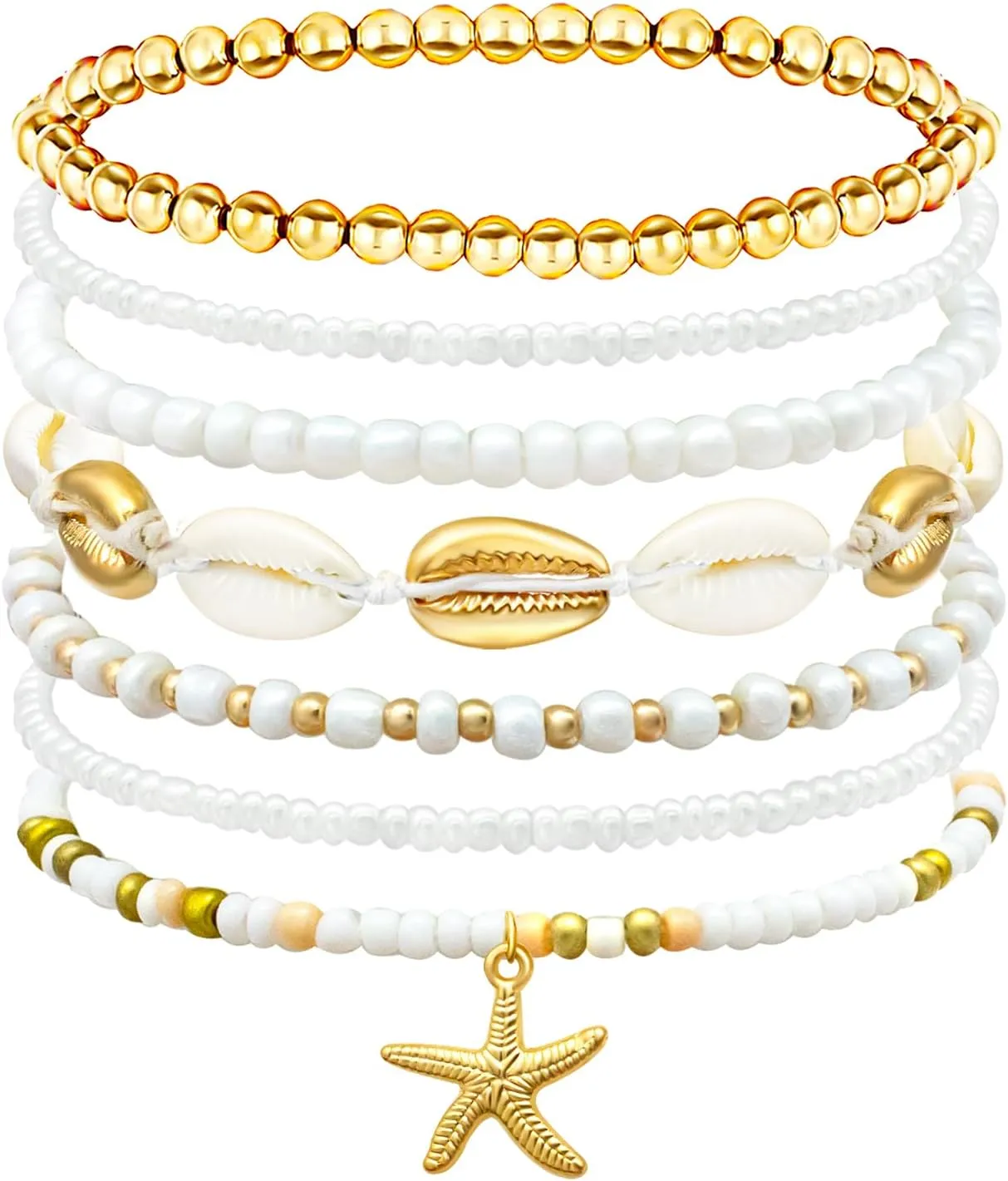 3Pcs Summer Beach Seashell Anklets for Women Starfish Shell Turquoise Beads Ankle Bracelets Adjustable Seashell Ocean Jewelry Gifts