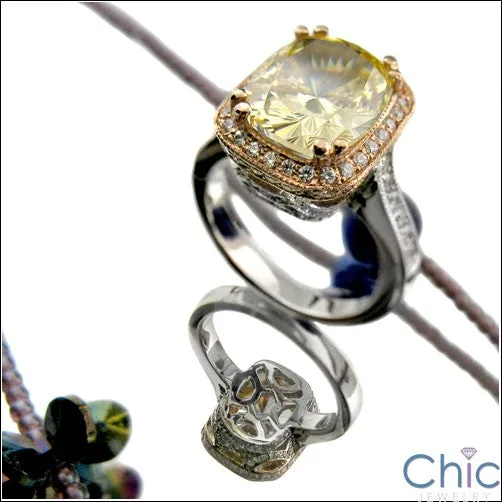 4 Carat Canary Radiant Cushion Cubic Zirconia 14K Rose Gold Halo Pave Cz Engagement Ring