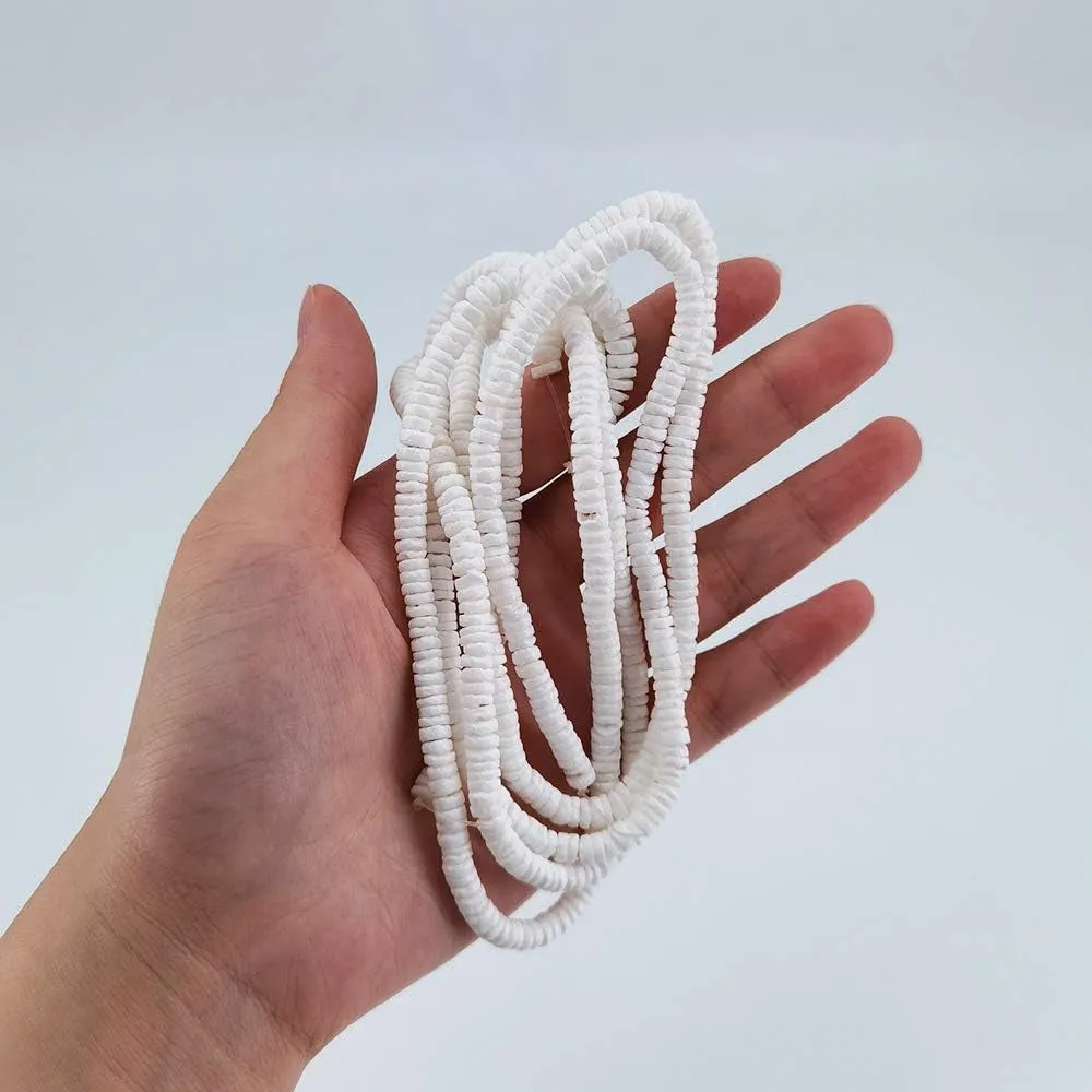 46 Inch White Heishi Beads for Jewelry Making, 6Mm Puka Shells Bead Strand, Natural Thin Flat Seashell Beads for Bracelets Necklaces Chokers and Anklets, African Disc Spacers