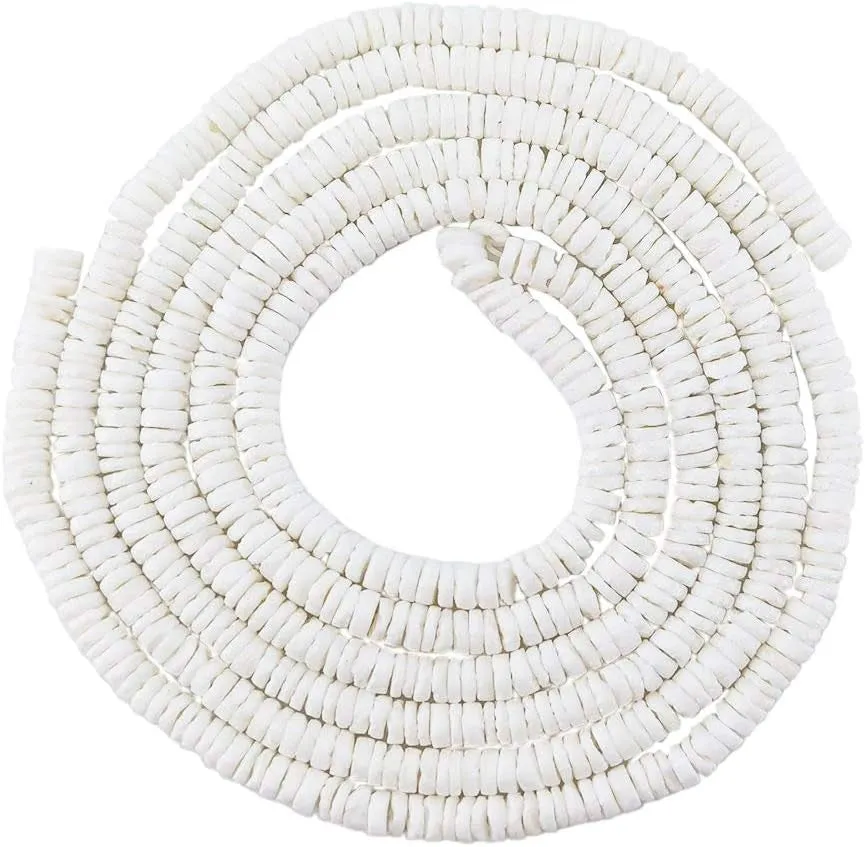 46 Inch White Heishi Beads for Jewelry Making, 6Mm Puka Shells Bead Strand, Natural Thin Flat Seashell Beads for Bracelets Necklaces Chokers and Anklets, African Disc Spacers