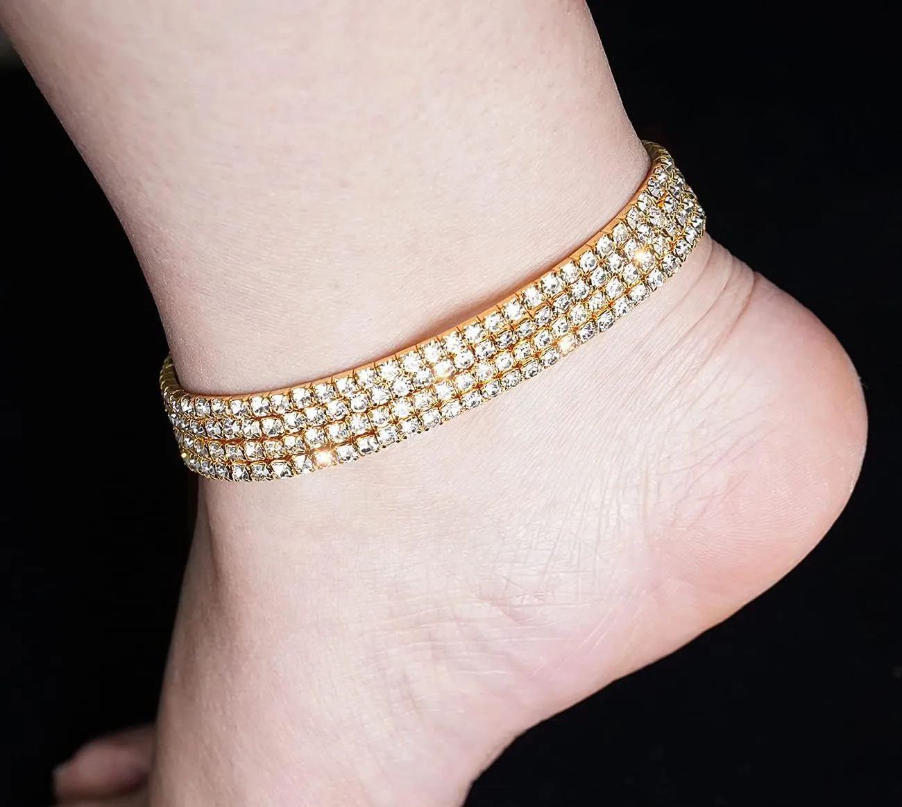 4Pcs Crystal Ankle for Women Cubic Zirconia Tennis Stretch Anklets Diamond Elastic Foot Chain