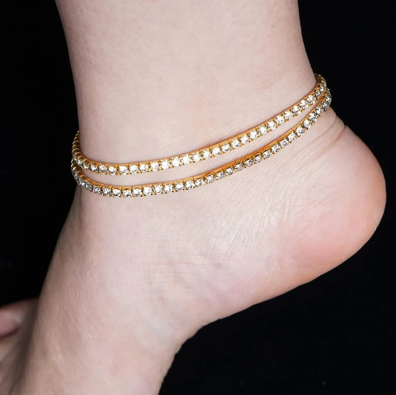 4Pcs Crystal Ankle for Women Cubic Zirconia Tennis Stretch Anklets Diamond Elastic Foot Chain