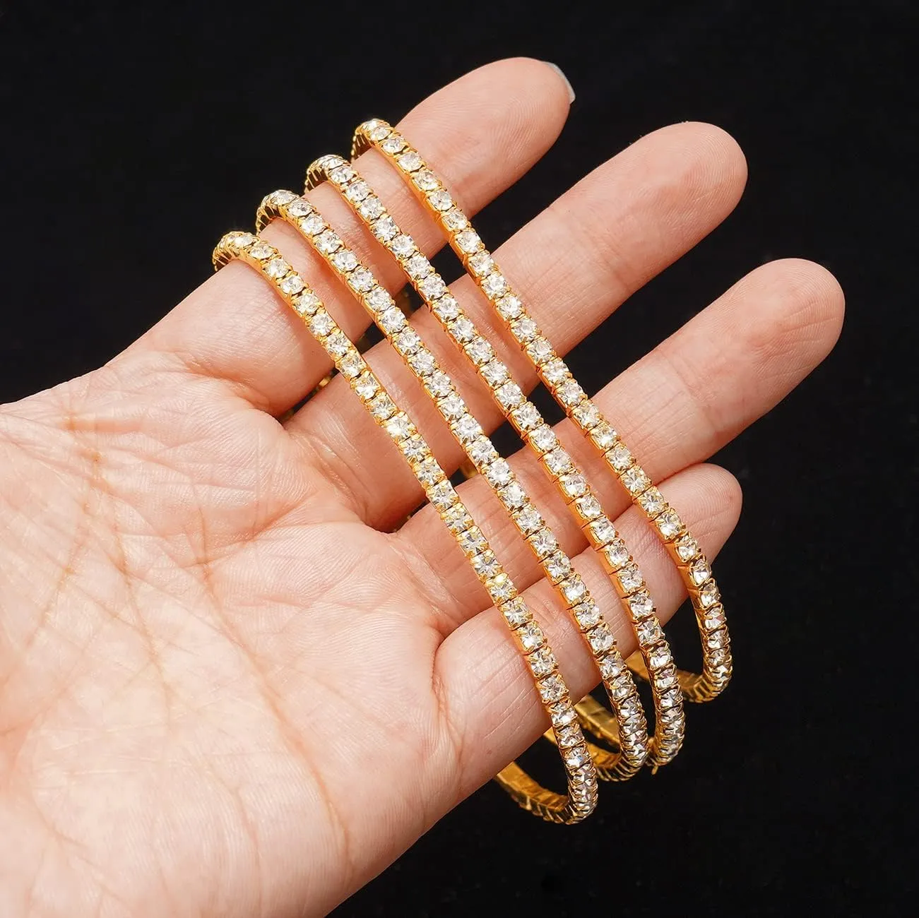 4Pcs Crystal Ankle for Women Cubic Zirconia Tennis Stretch Anklets Diamond Elastic Foot Chain