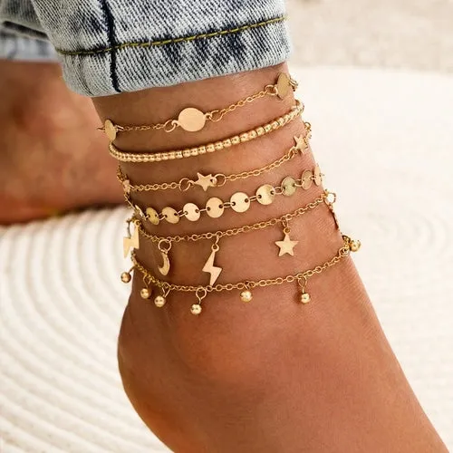 4pc/set Bohemia Shell Chain Anklet Sets For Women Sequins Ankle