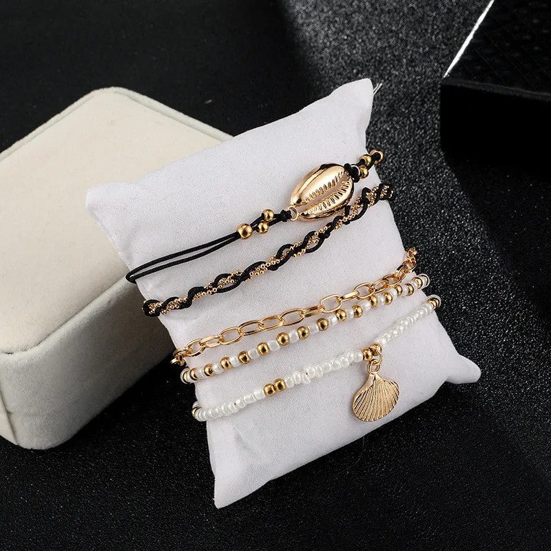 5Pcs/Set Bohemian Mixed Handmade Pearl Small Round Beads Shell Anklet