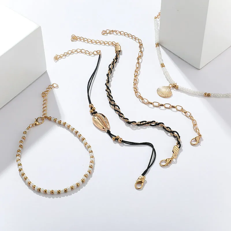 5Pcs/Set Bohemian Mixed Handmade Pearl Small Round Beads Shell Anklet