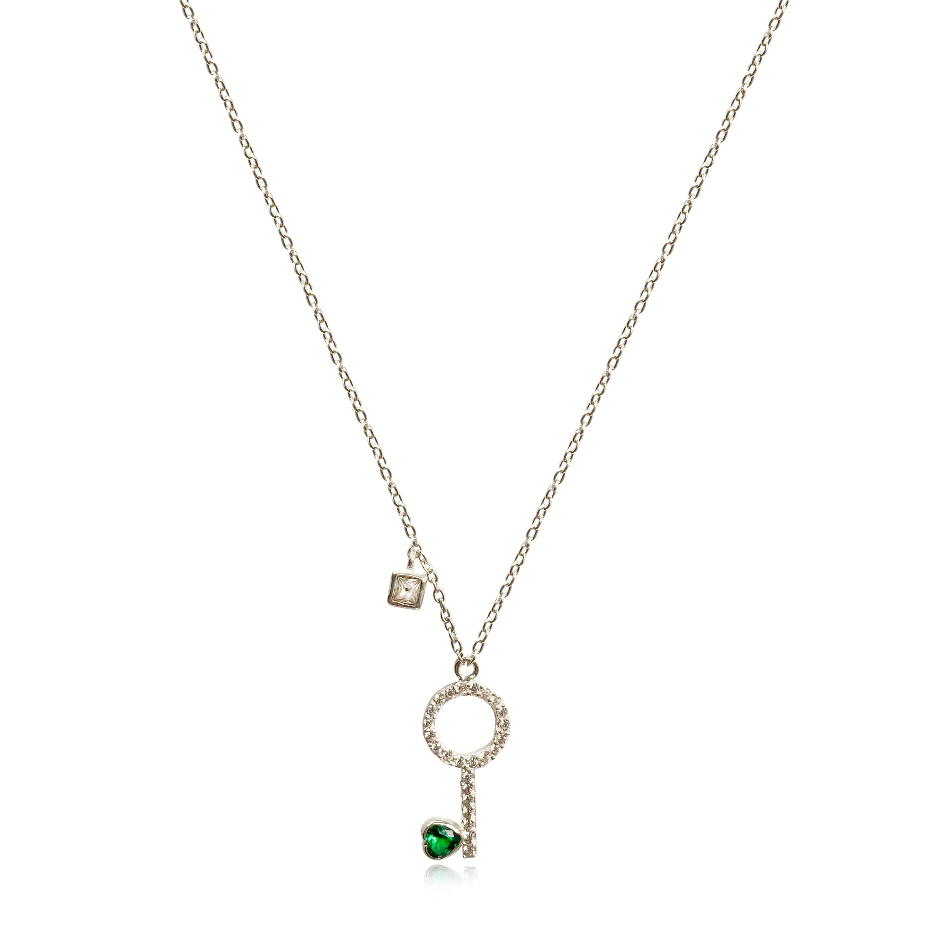 92.5 Sterling Silver key themed zirconia pendant and chain